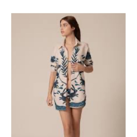 KAANA SWIMWEAR SHIRT DRESS SM OVERSIZED ROLL TAB SLEEVE FLORAL RABBIT TROPICAL - Picture 1 of 12